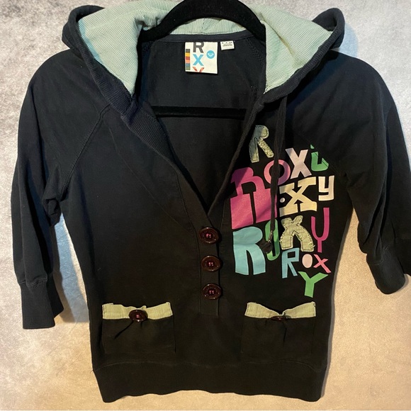 Roxy Soft Sweatshirt Hooded Henley Juniors Women Size Small Black - Picture 6 of 10
